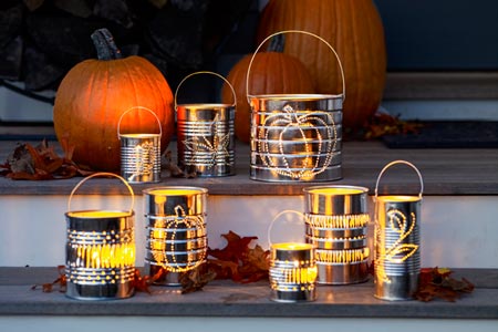 how to make tin-can luminaries for fall and halloween
