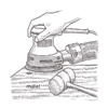 illustration of person sanding and hiding screw head with wood plug in stair tread
