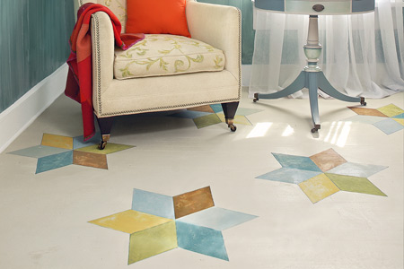 step by step how to paint a six-pointed star pattern on wood floor