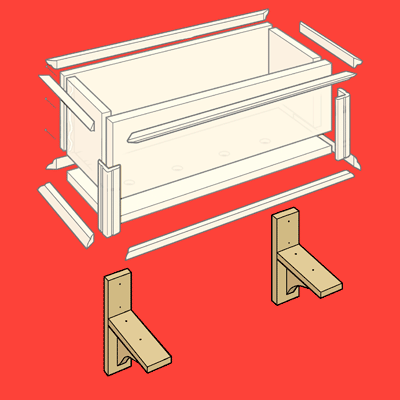 illustration of windowbox construction with emphasis on the brackets
