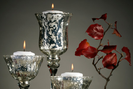 mercury glass candle holders and rose