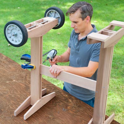 rolling outdoor grill table attach stretcher with deck screws