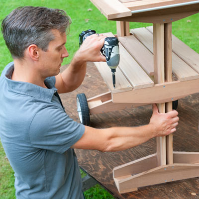 rolling outdoor grill table secure shelf slats