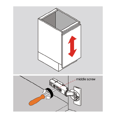 adjust hinge up and down, installation of euro style cabinet hinges