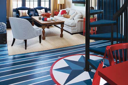 stars and stripes pattern painted on interior floor, how to step by step
