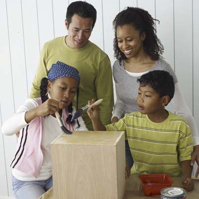 Kids painting on the finish