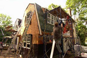 exterior renovation at the Newton Centre house project