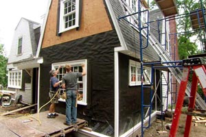 exterior renovation at the Newton Centre house project