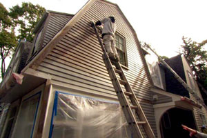 exterior renovation at the Newton Centre house project