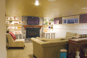 contest winning basement remodel used for an entertainment center