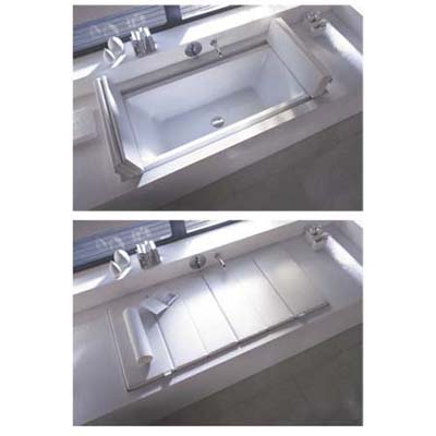 Duravit's Sundeck whirlpool with a concealing cover that doubles as a headrest when open